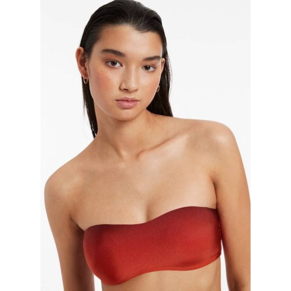 JETS OIA Sunset Bandeau Bikini Top Burnt Orange Red Ombre US 8 NEW Resort Luxe